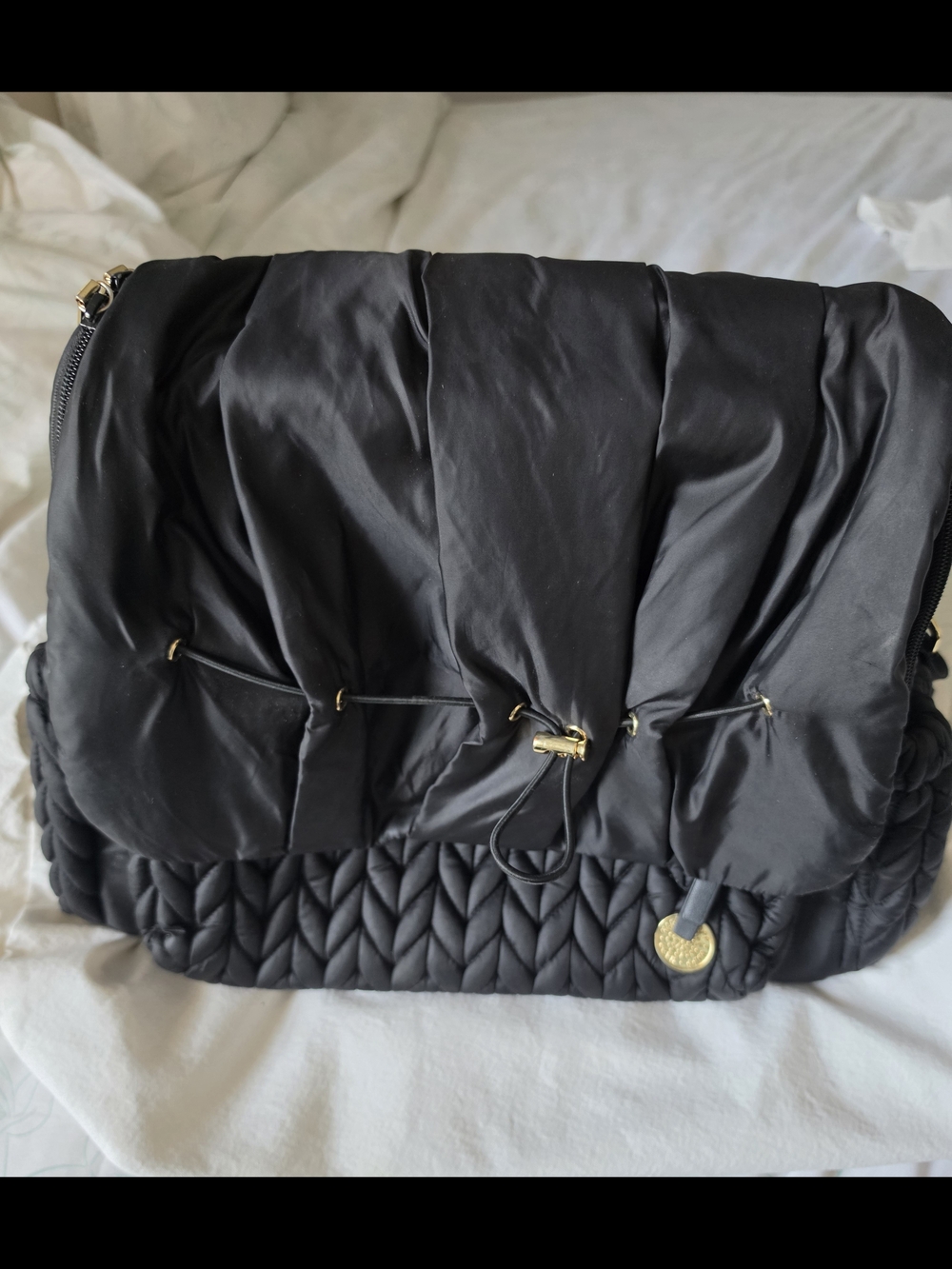 Black Quilted HAPP Diaper Book Bag